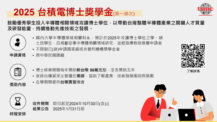 【台積電2025年博士獎學金】申請(第1梯次)