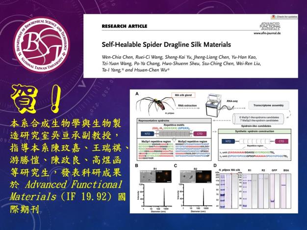 [Honors] Congratulations! Associate Professor Hsuan-Chen Wu, supervised graduate students and published scientific research results in Advanced Functional Materials ( IF 19.92)