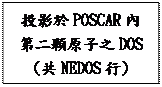 文字方塊: 投影於POSCAR內第二顆原子之DOS  (共NEDOS行)
